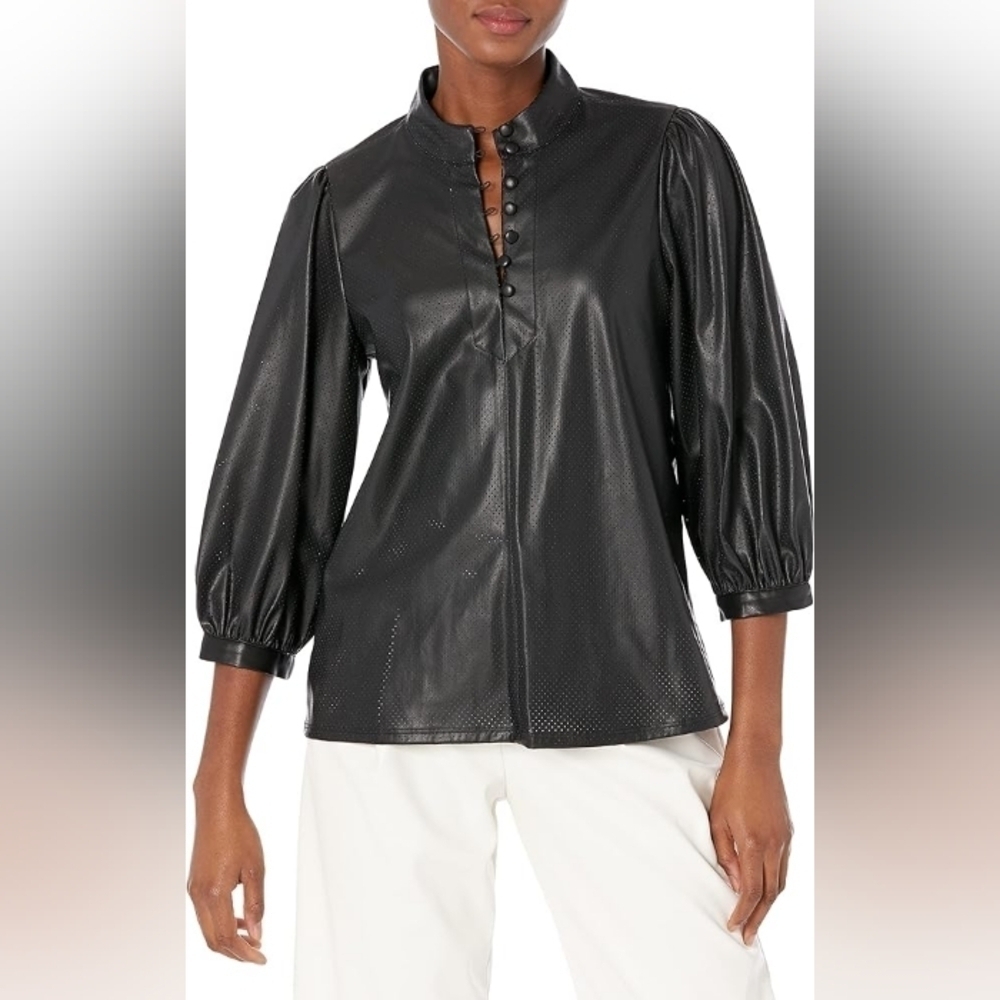 KARL LAGERFELD Women's Everyday 3/4 Sleeve Woven Top sz M
